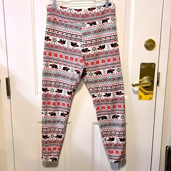❄️🐻 THICK WARM WINTER FAUX FLEECE LINED BEAR LEGGINGS Women’s Juniors XL 15/17 - Picture 2 of 8